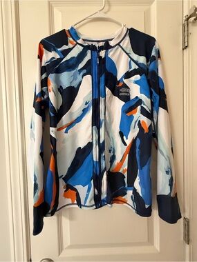 AXESEA Women’s Blue Abstract Zip-Front Rash Guard Size 16